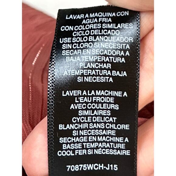 WAYF Women’s S Mauve Gold Shimmer Ruched Puff Sleeve Smocked Cropped Top Blouse - Picture 6 of 10